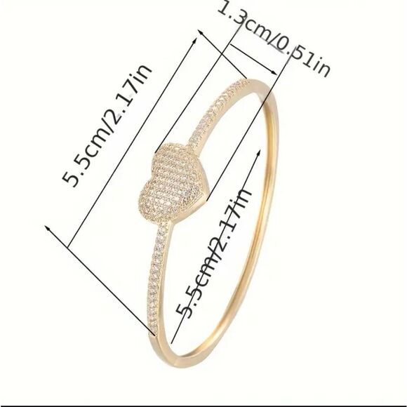 Luxury Exquisite Heart Gold Diamond Bangle Bracelet - Picture 3 of 4
